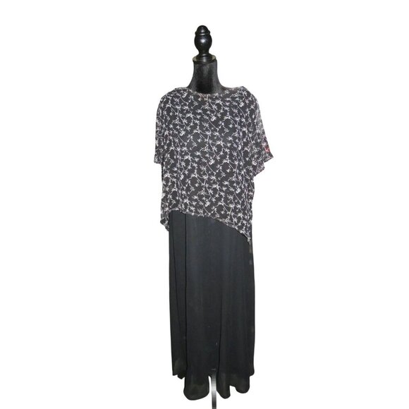 Chaudry made in India Black & White Floral Layered look midi dress size Large - Picture 1 of 6